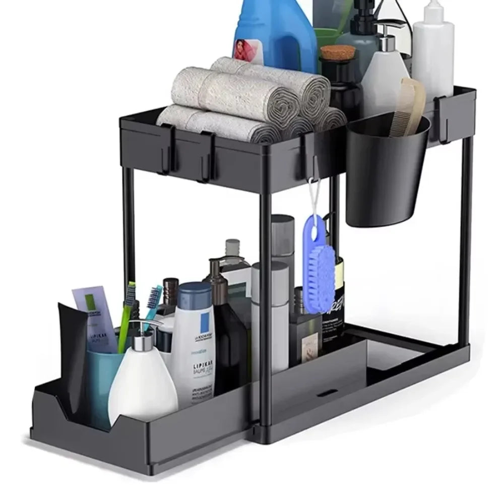 Organizador Deslizante Bajo Fregadero de 2 Niveles – Cocina y Baño