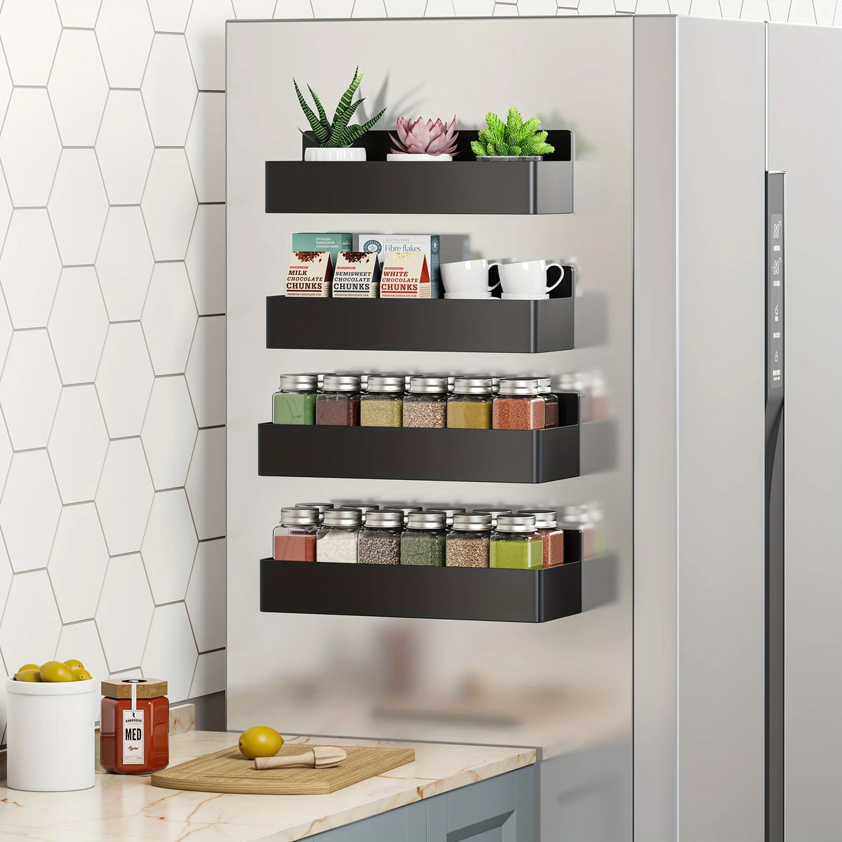 Estante Magnético sin Taladro (Pack de 2) – Organizador para Cocina y Nevera
